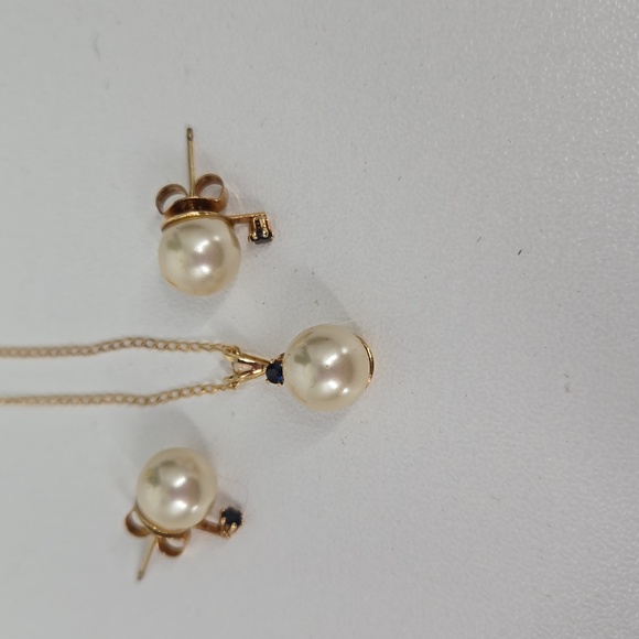 Danecraft 14K Gold Filled 8mm Pearl Genuine Sapphires - Picture 4 of 8